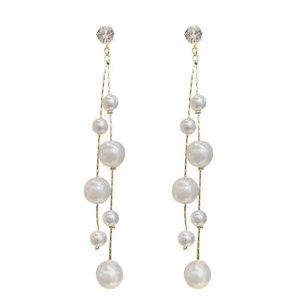 White Pearl Long Tassel Dangle Drop Earrings for Women, Elegant Pearl New